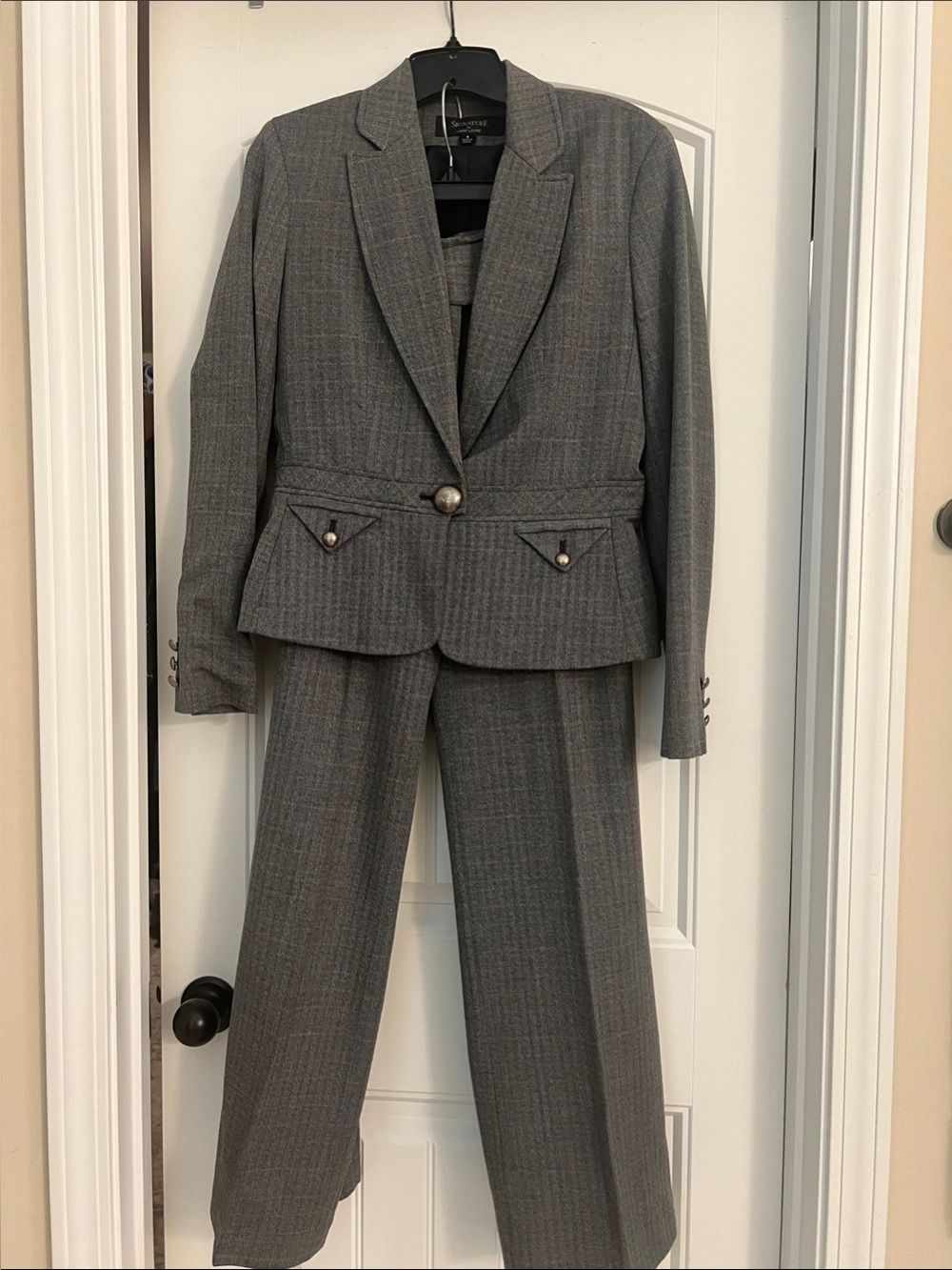 Womens Gray Two-Piece Suit Blazer & Pant Set